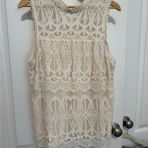 Elegant Cream Lace Sleeveless Top